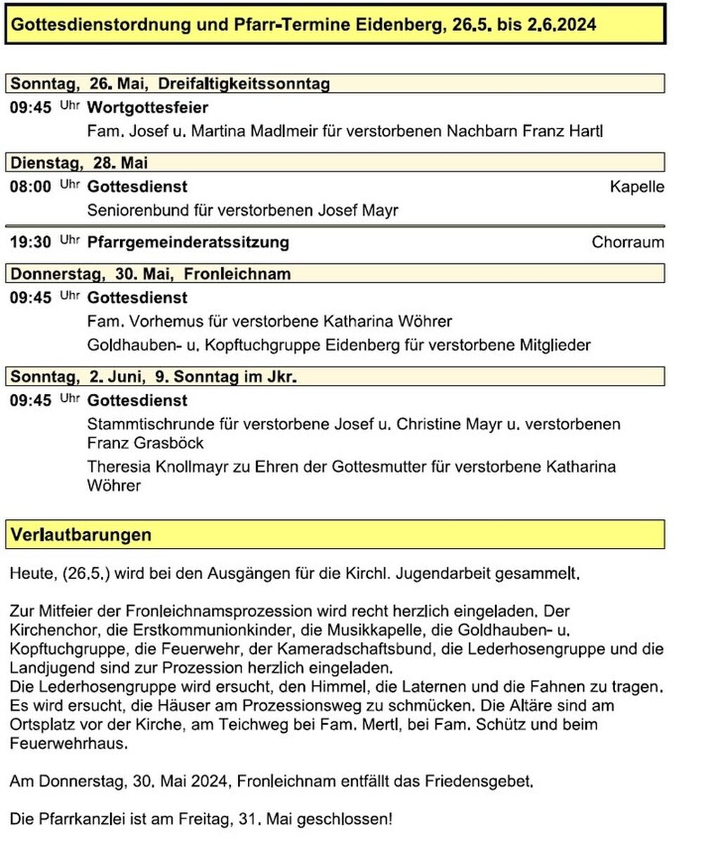 Pfarre Eidenberg Verkuendzettel 20240526