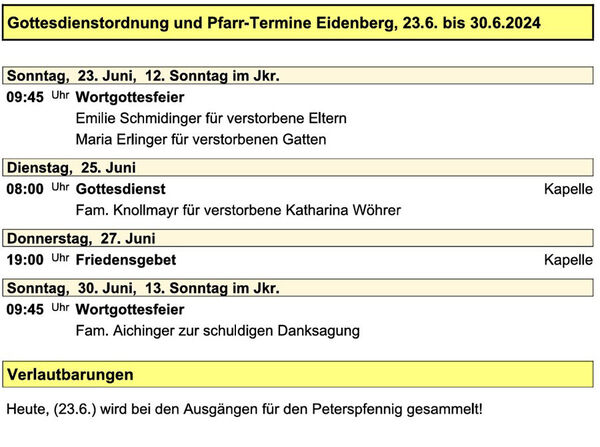 Pfarre Eidenberg, Verkündzettel