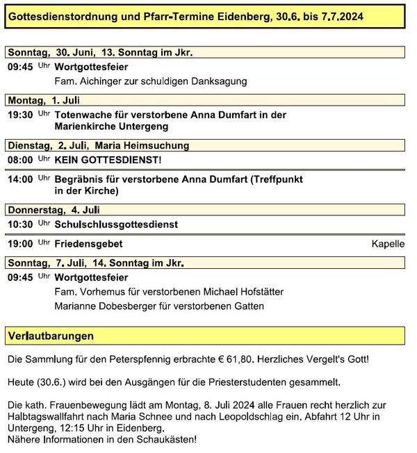 Pfarre Eidenberg - Verkündzettel