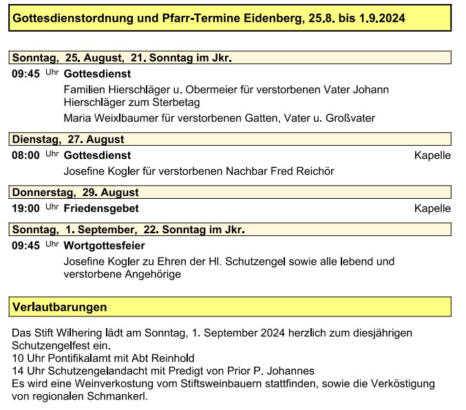 Pfarre Eidenberg - Verkündzettel