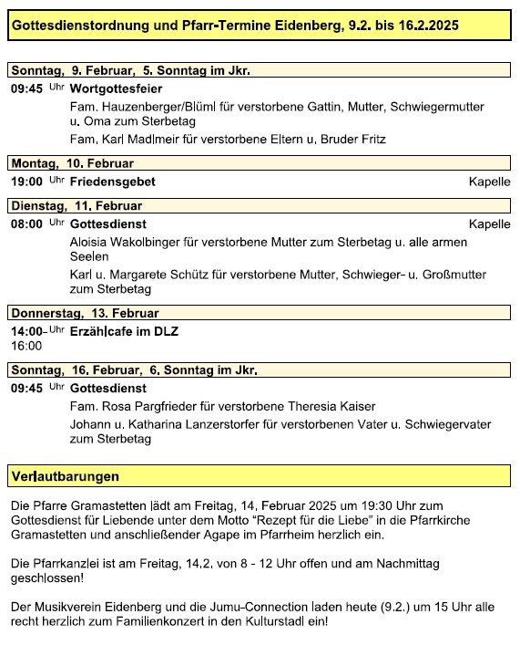 Pfarre Eidenberg Verkuendzettel 20250209