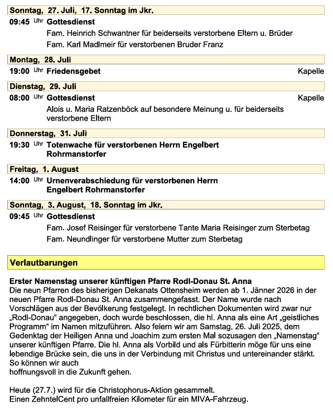 Pfarre Eidenberg Verkuendzettel 20250727